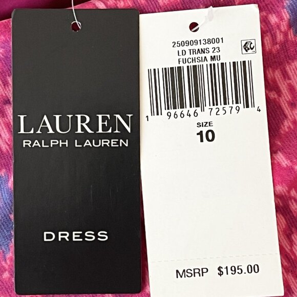 LAUREN Ralph Lauren Women Ruffle Dress Sz 10 Fuchsia Multi Geo High Low Hem NWT - Picture 8 of 14